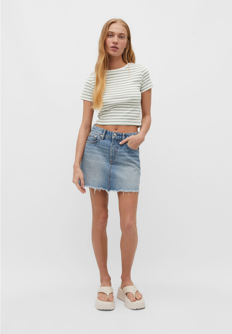 Stradivarius Gestreiftes Cropped-Shirt Grün L