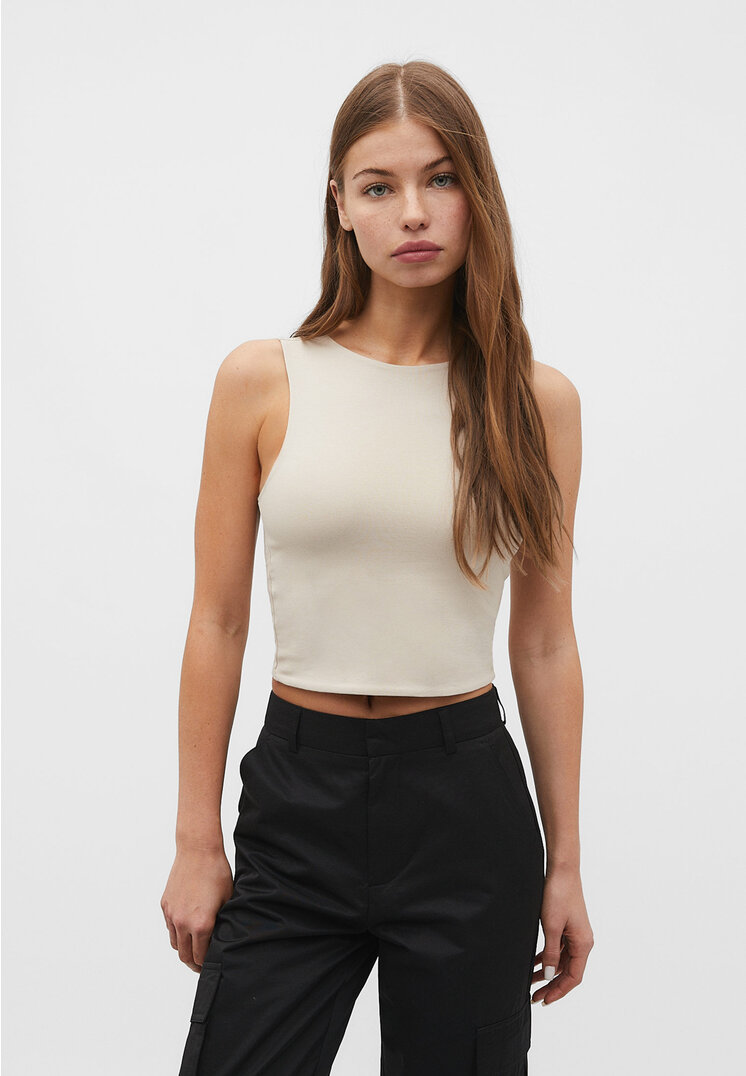 Stradivarius Ärmelloses Shirt aus Baumwolle Steingrau S