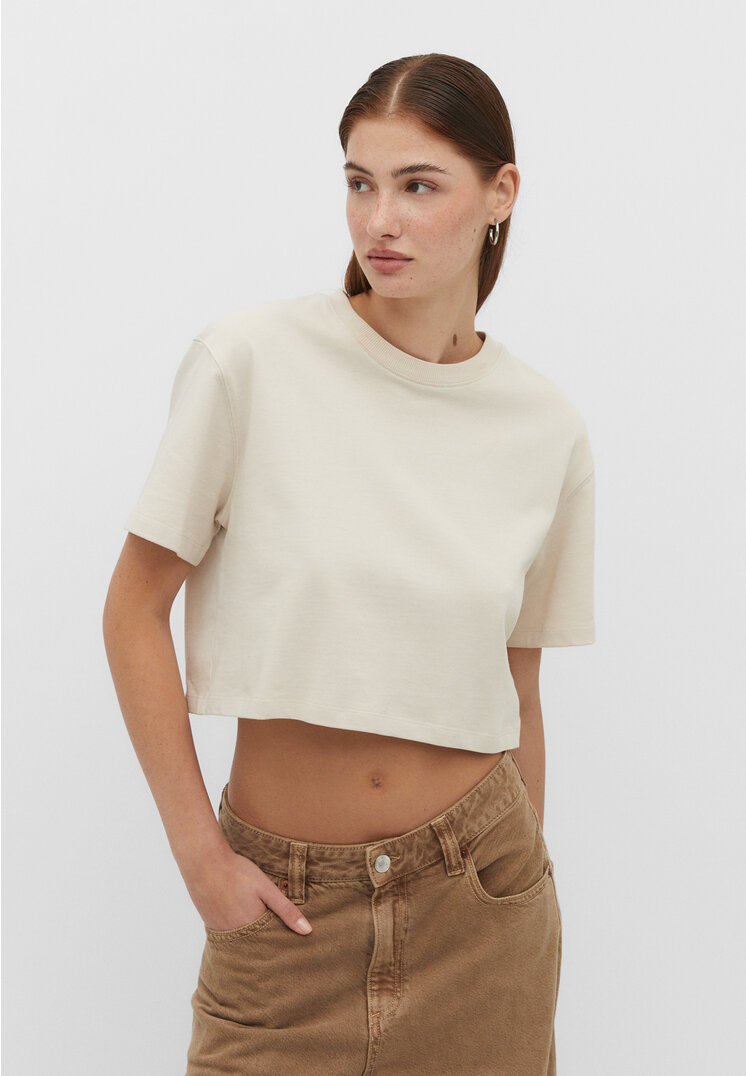 Stradivarius Cropped-Shirt Heavy Cotton Steingrau M