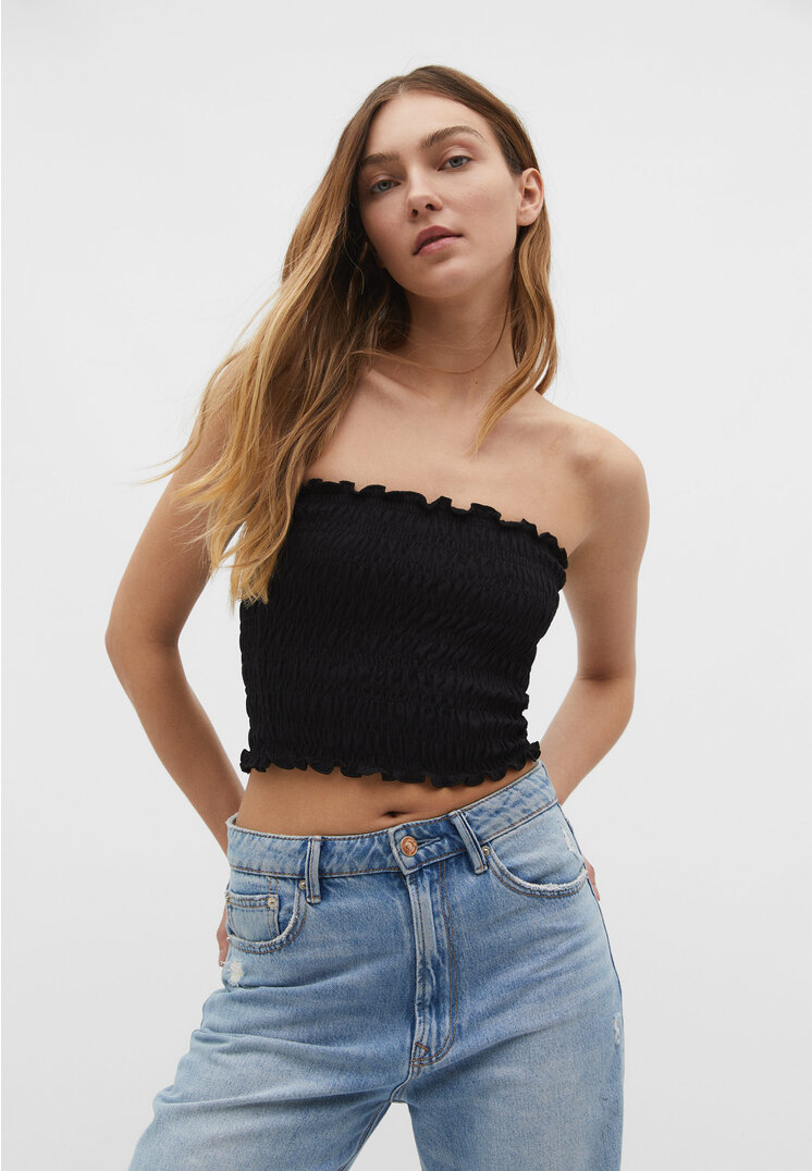 Stradivarius Bandeau-Top mit Gummizügen Schwarz S