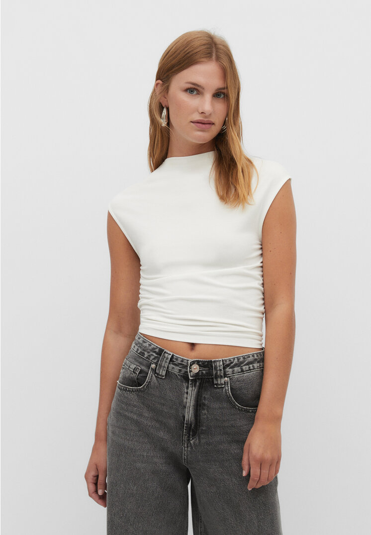 Stradivarius Shirt aus Viskose Gathering Ecru XS