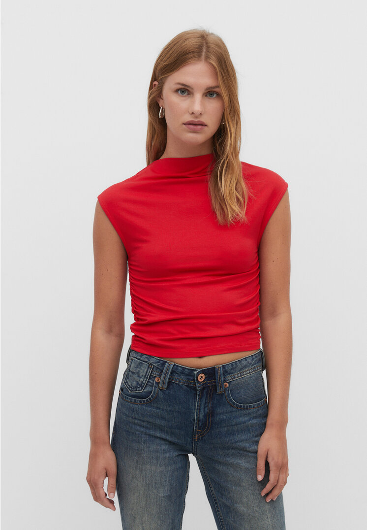 Stradivarius Shirt aus Viskose Gathering Rot XS
