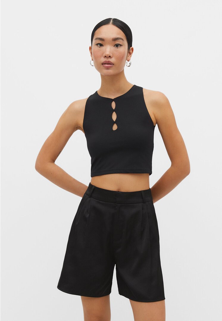 Stradivarius Top mit Lochmuster Schwarz M