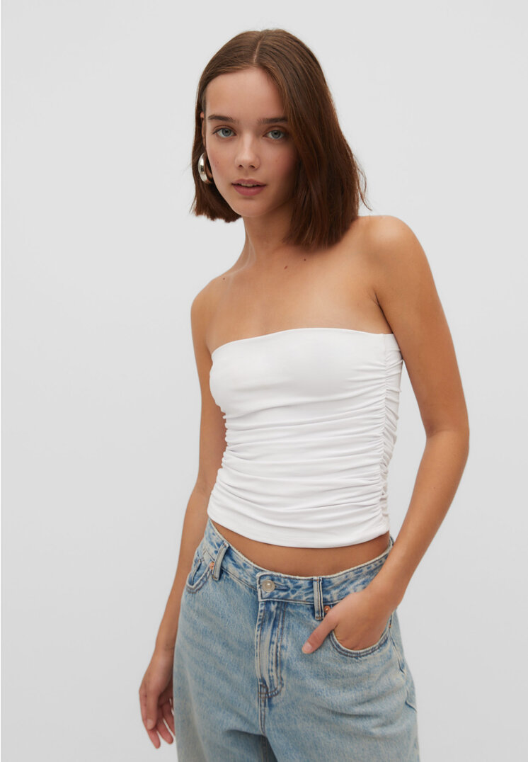 Stradivarius Bandeau-Top aus Polyamid Gathering Weiß XL