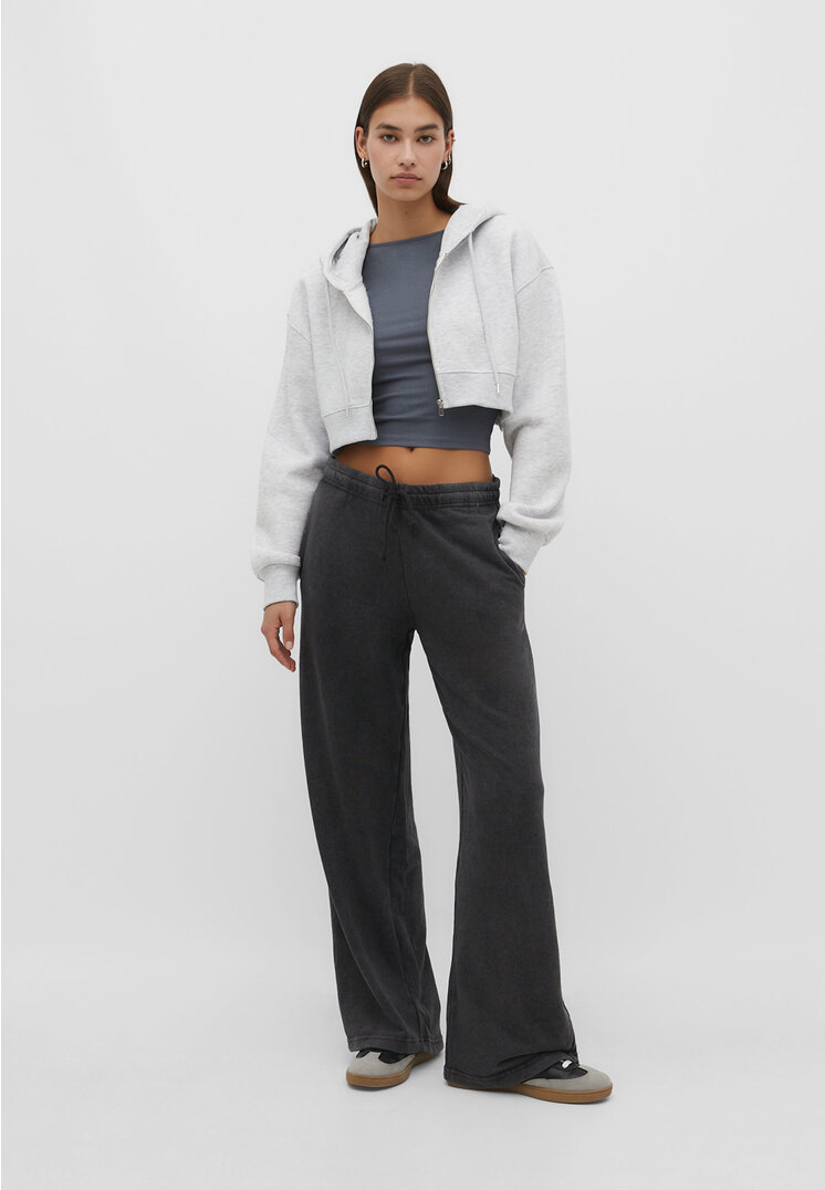 Stradivarius Wide-Leg-Jogginghose Dunkelgrau L