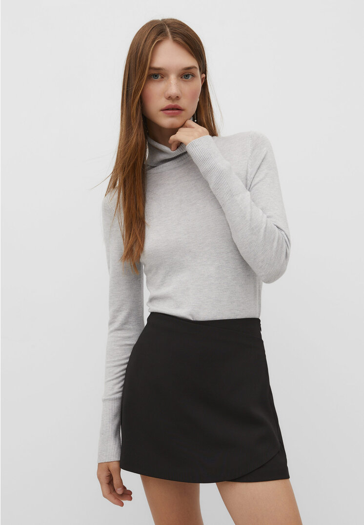 Stradivarius Dzianinowy sweter z golfem Popielaty XL