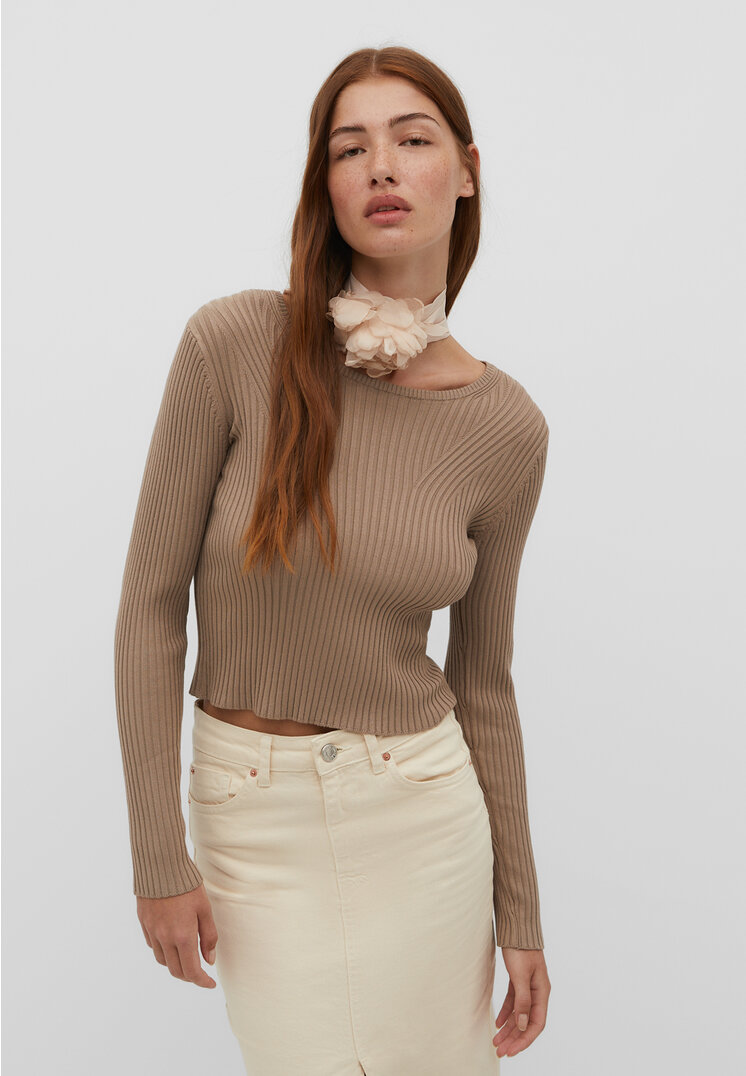 Stradivarius Basic-Pullover mit Rippenmuster Braun L