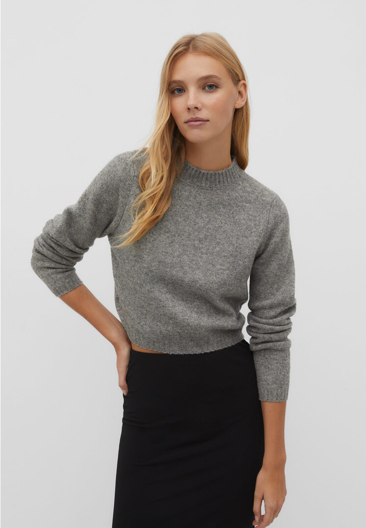 Stradivarius Cropped-Pullover aus weichem Material Graumeliert XL