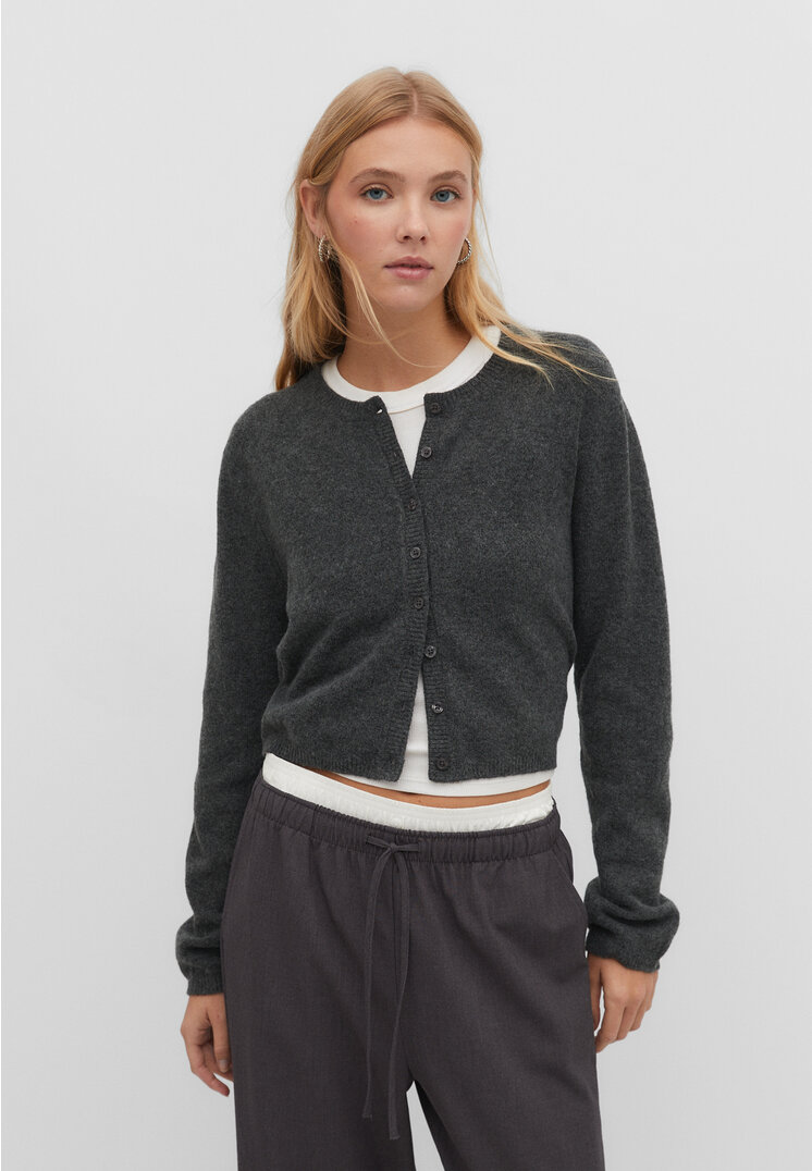 Stradivarius Weiche Strickjacke mit Knöpfen Graumeliert XS