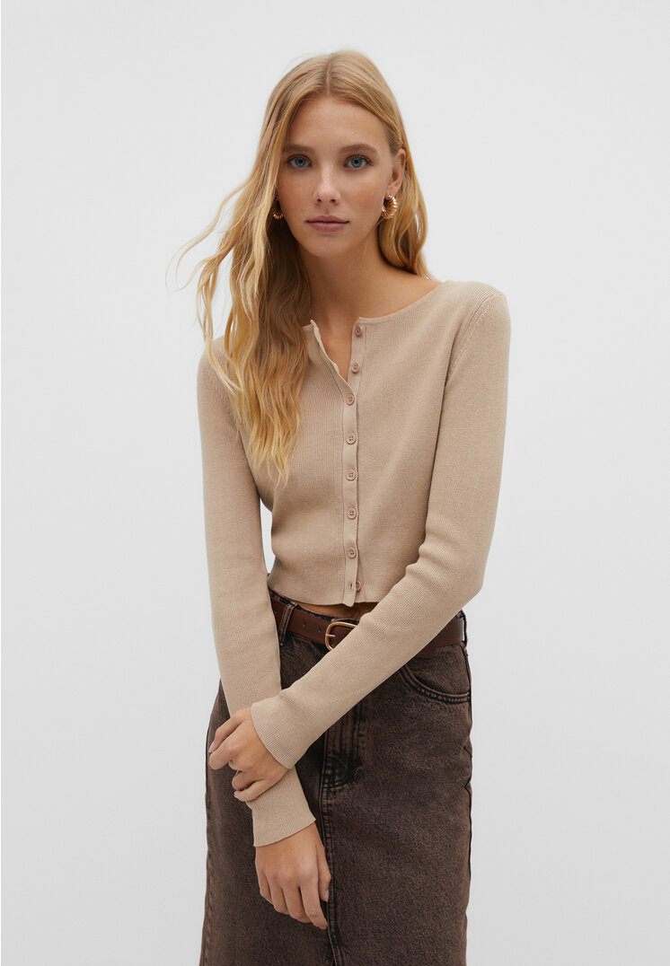 Stradivarius Strickjacke im Washed-Look mit Knöpfen Steingrau XL