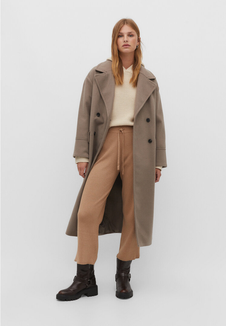 Stradivarius Spodnie culotte z dzianiny Jasnobeżowy S