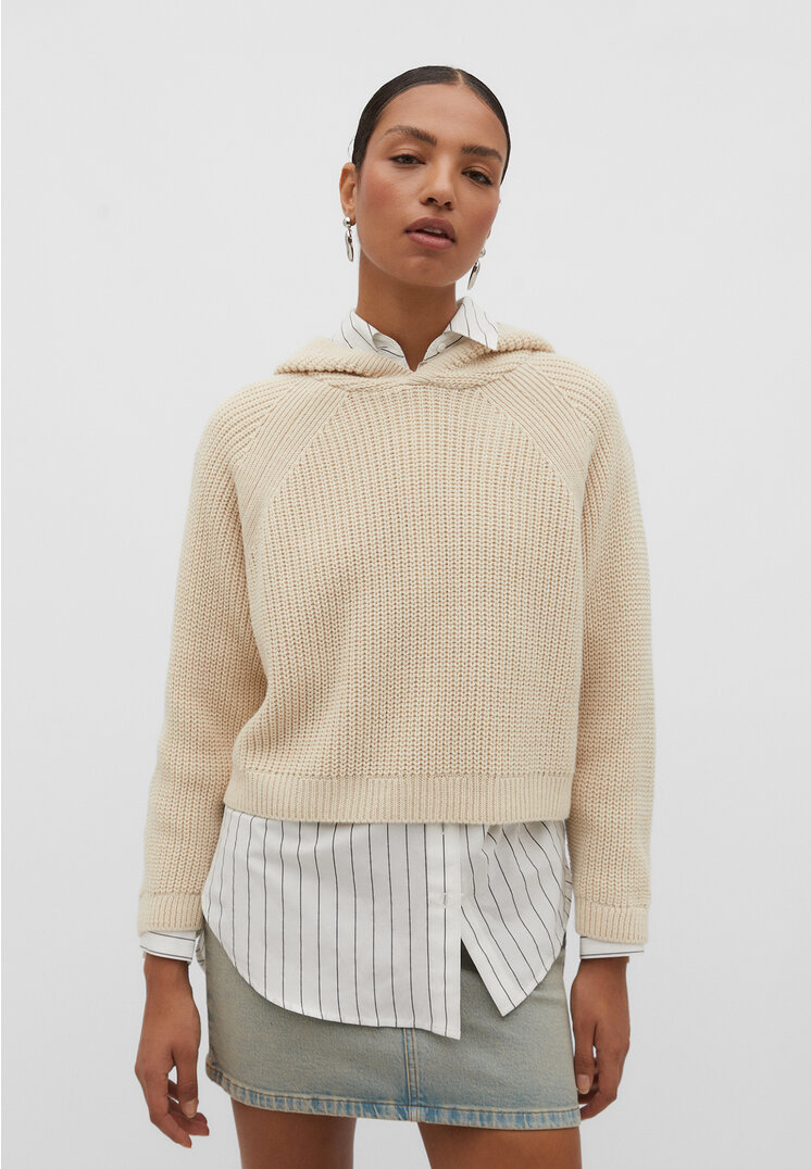 Stradivarius Strickpullover mit Kapuze Steingrau XS