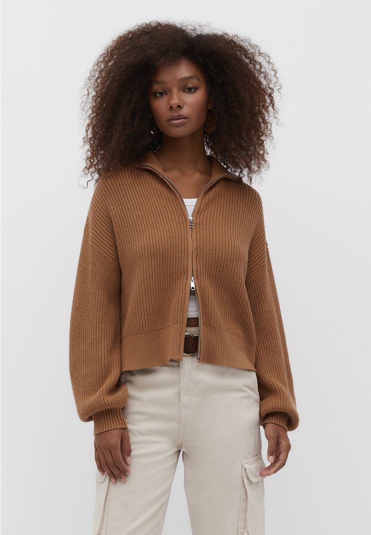 Stradivarius Strickjacke mit Reißverschluss Karamell S