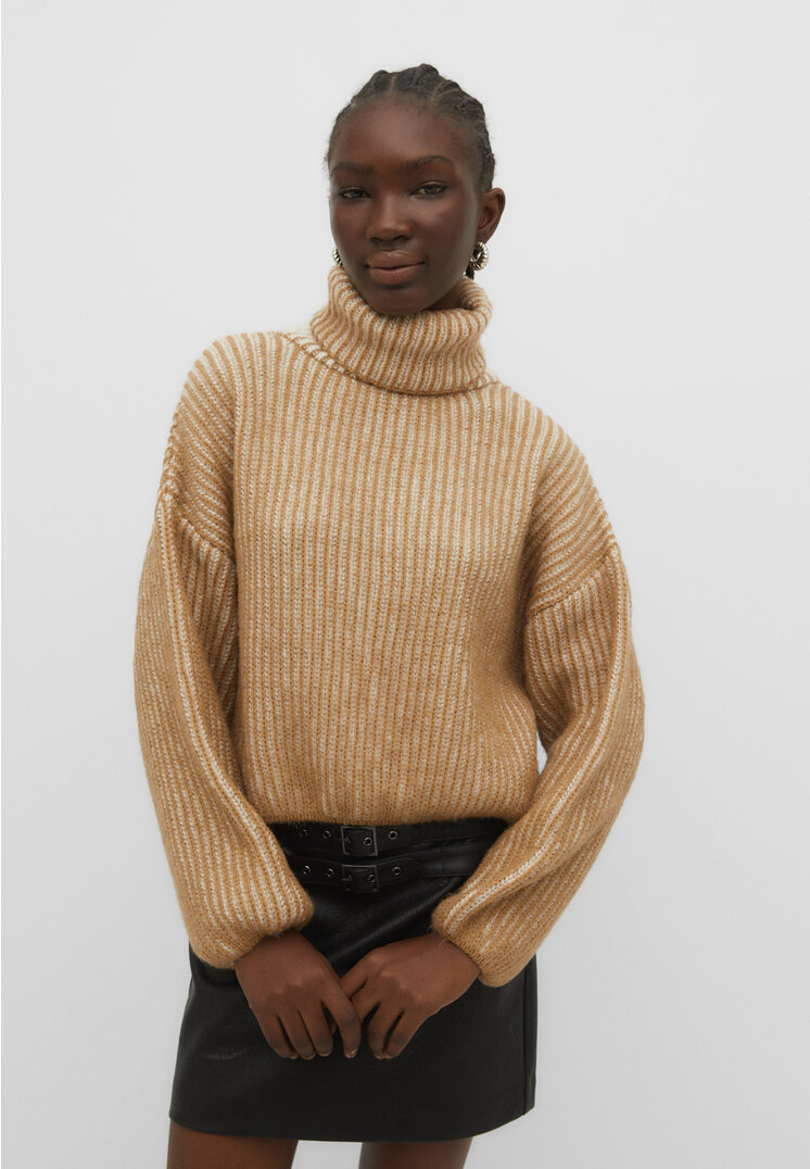 Stradivarius Strickpullover mit Kontrastdetail Beige L