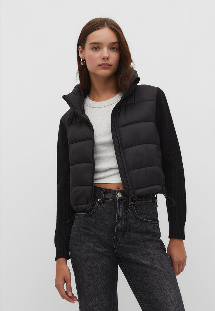 Stradivarius Steppjacke mit Ärmeln aus Trikotstoff Schwarz L