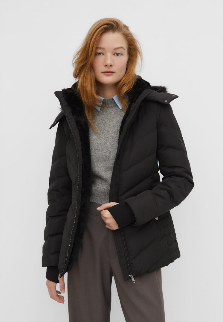 Stradivarius Fitted coat with hood  Black XS