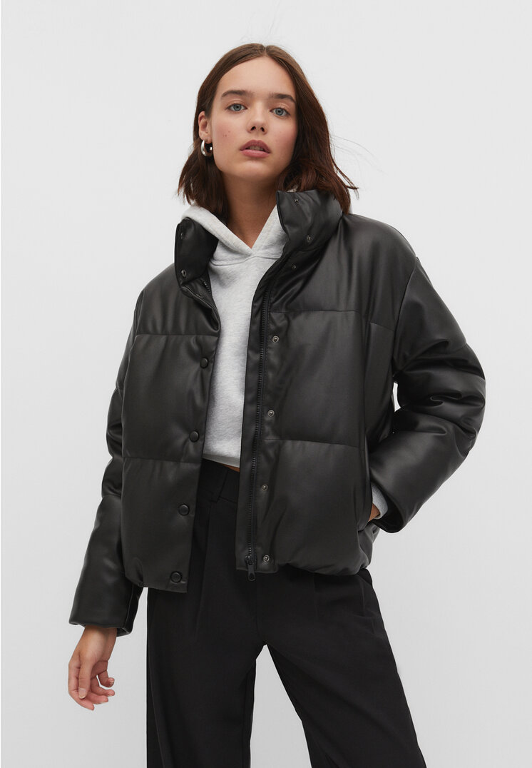 Stradivarius Gesteppte Kunstlederjacke Schwarz XS