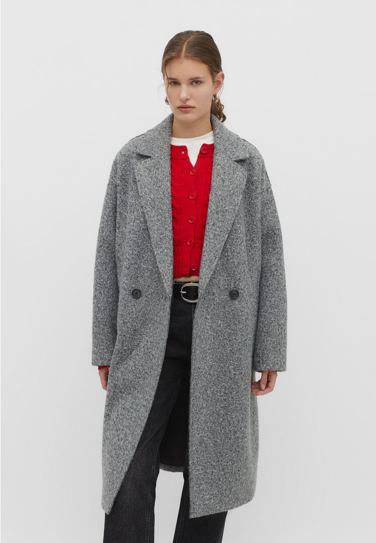 Stradivarius Langer Straight-Fit-Mantel Grau Melange XS