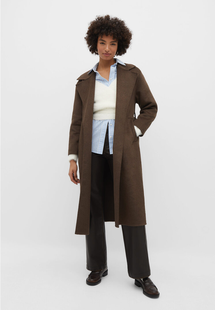 Stradivarius Langer Mantel mit Gürtel Braun L