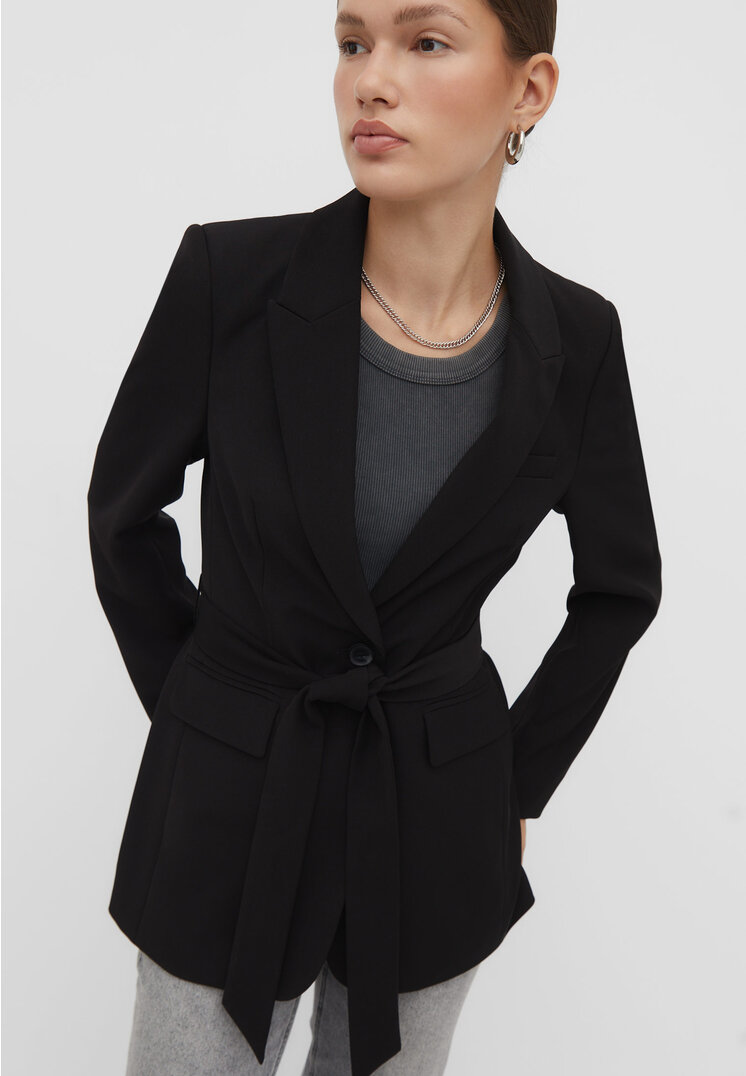 Stradivarius Langer Blazer mit Gürtel Schwarz S