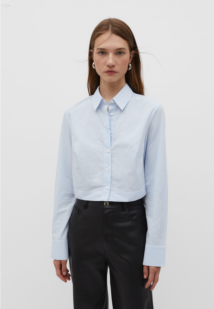 Stradivarius Kurzes Popelinhemd Himmelblau XS