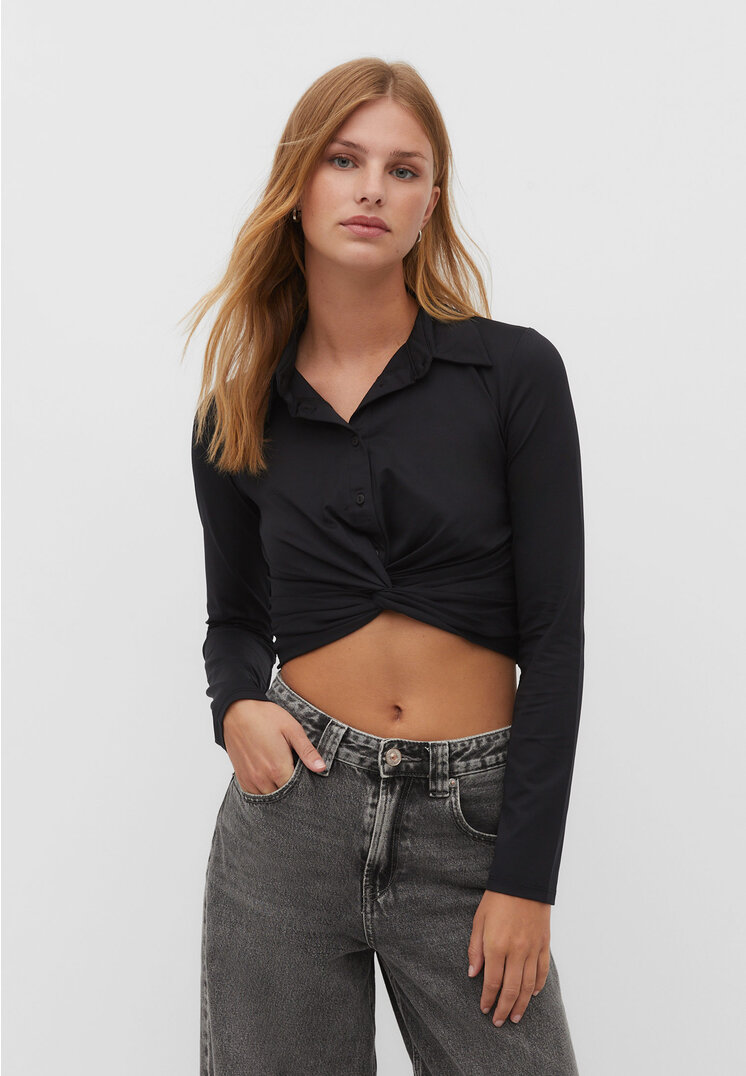 Stradivarius Strickhemd mit Knoten Schwarz XL