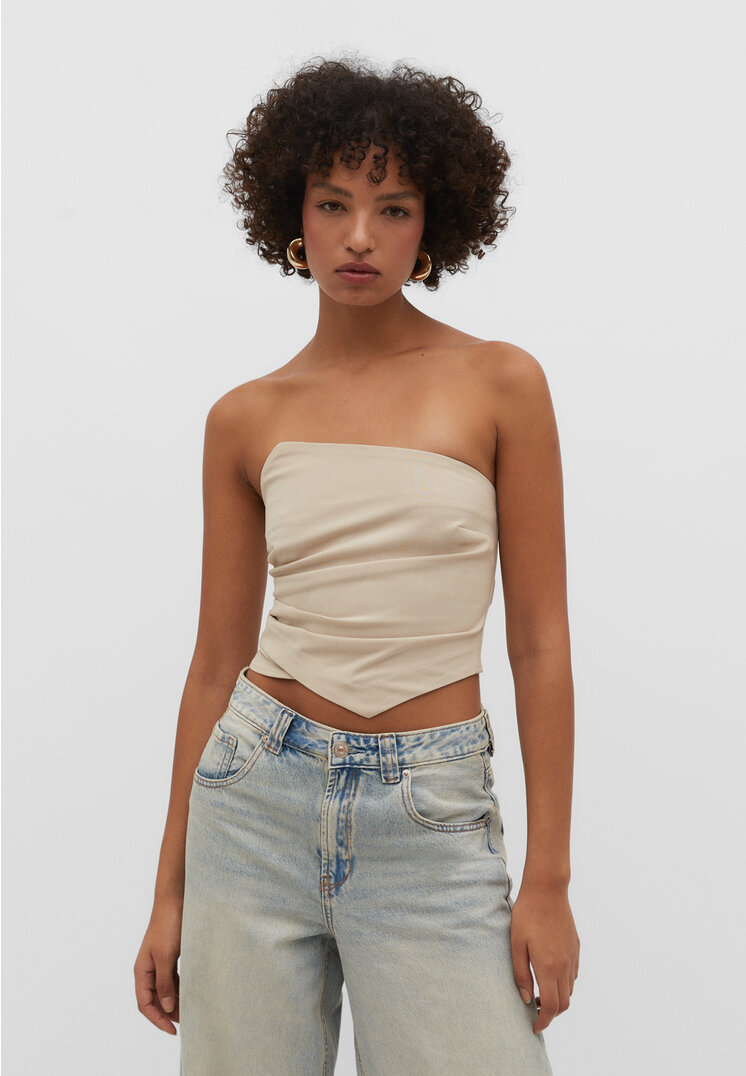 Stradivarius Stoff-Bustier-Top Beige XL