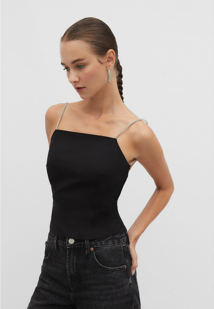 Stradivarius Bluzka z odkrytymi plecami Czarny M