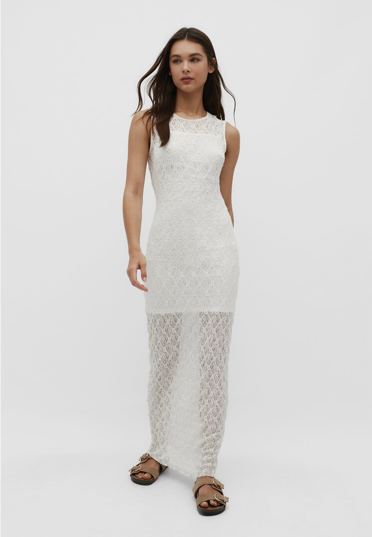 Stradivarius Langes Spitzenkleid mit freiem Rücken Ecru XS
