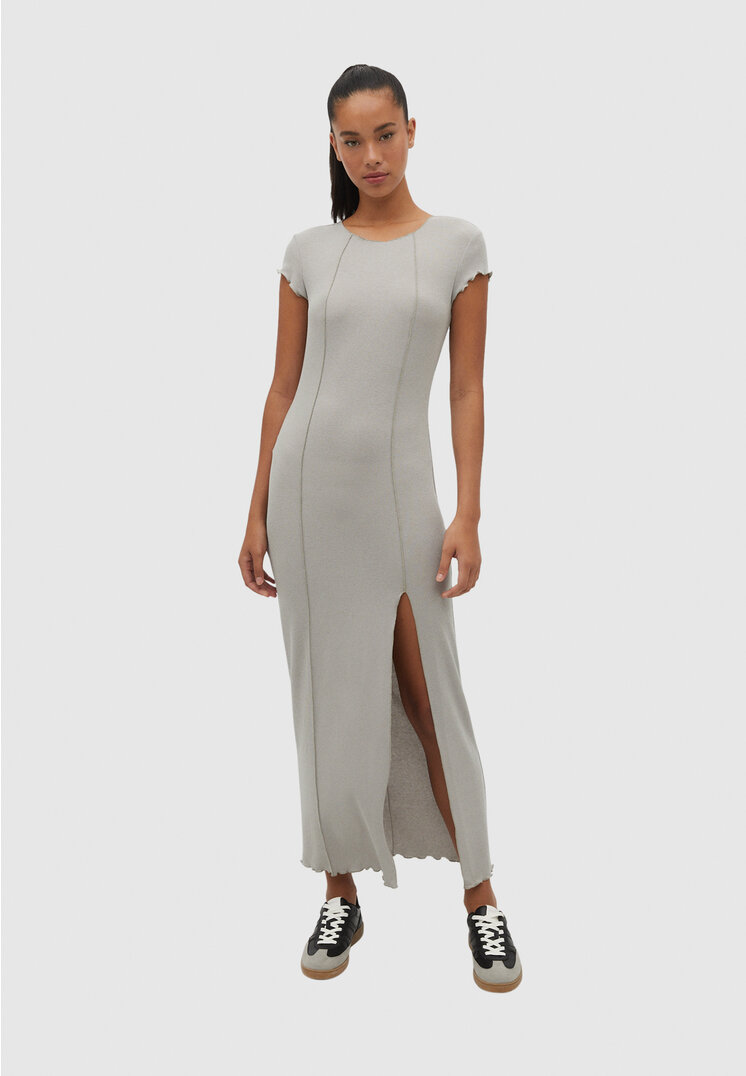 Stradivarius Langes Kleid mit Ziernähten Grau S