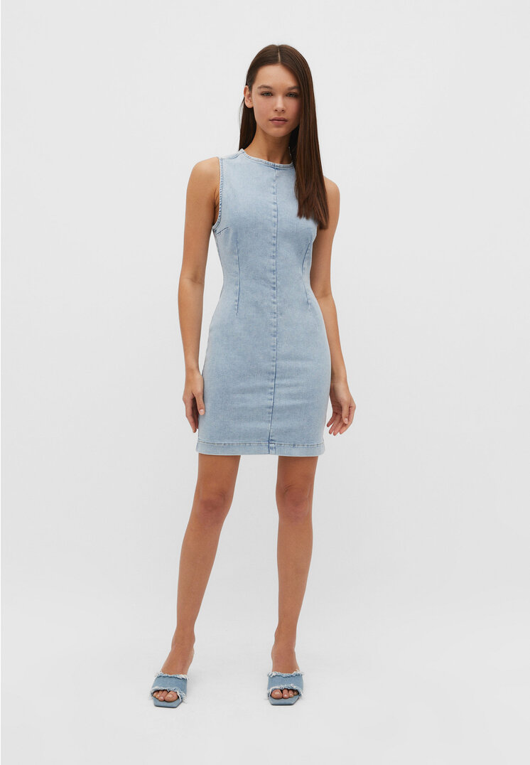 Stradivarius Krótka obcisła sukienka jeansowa Niebieski denim S