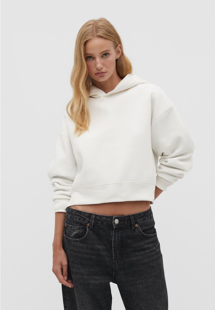Stradivarius Cropped-Hoodie Ecru L
