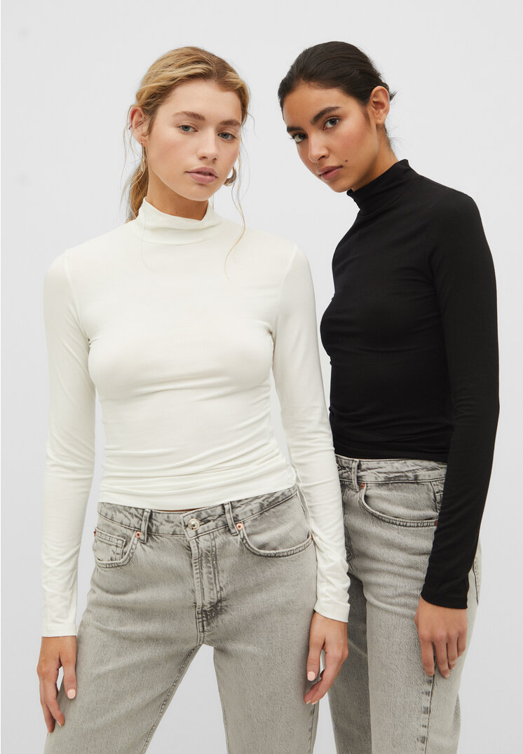 Stradivarius Doppelpack Shirts mit Rollkragen Schwarz XS
