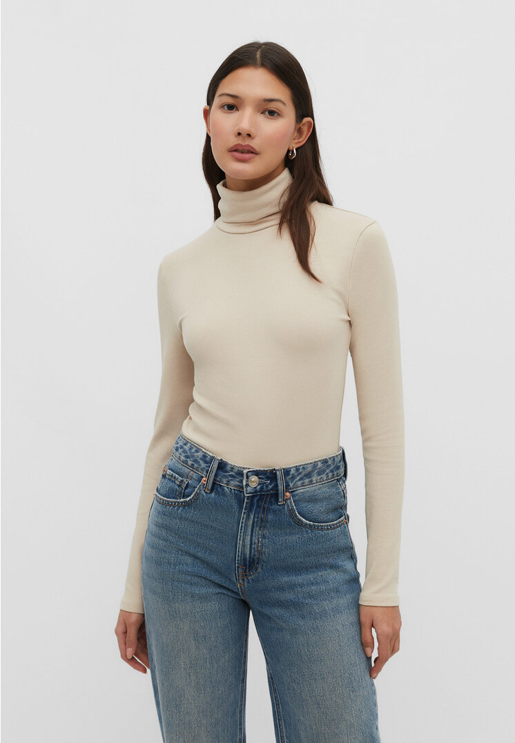 Stradivarius Shirt mit Rollkragen Steingrau S