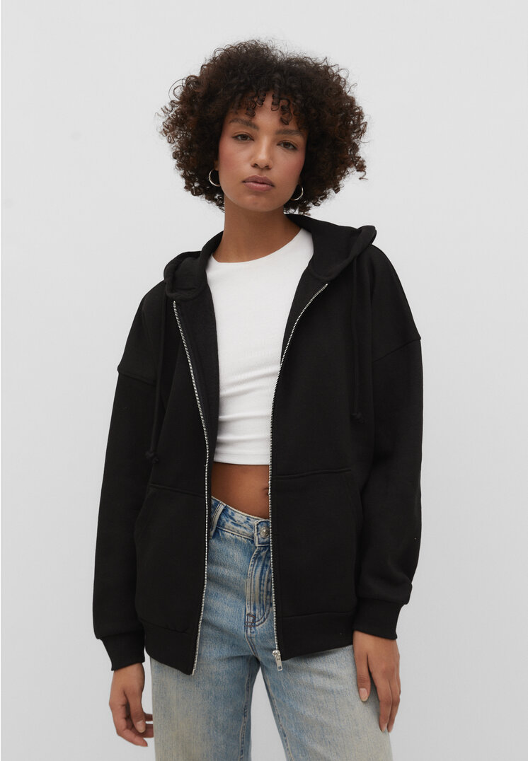 Stradivarius Oversize-Sweatshirt mit Reißverschluss Schwarz XS
