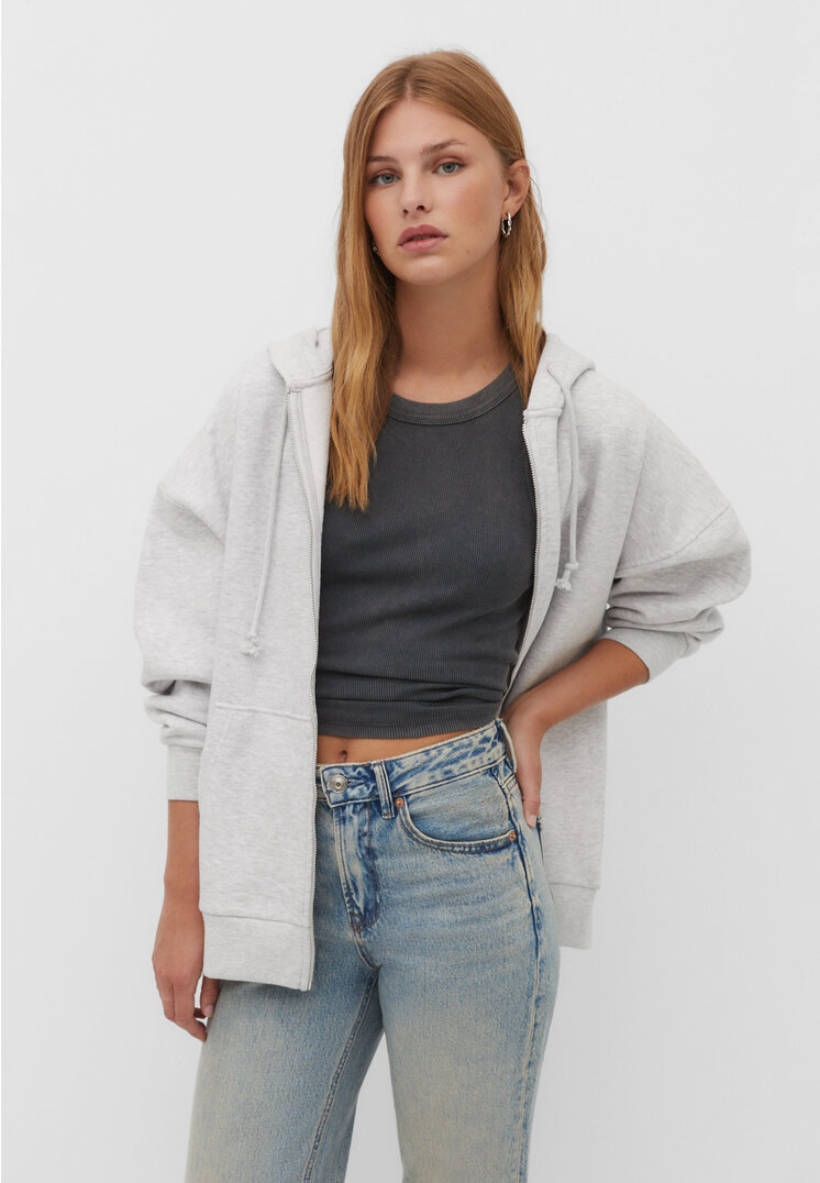 Stradivarius Oversize-Sweatshirt mit Reißverschluss Grau Melange S
