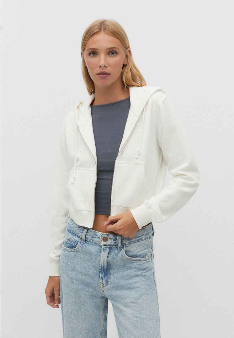 Stradivarius Krótka bluza rozpinana Ecru XS