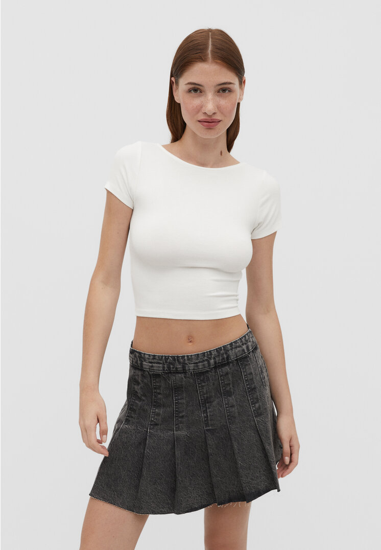 Stradivarius Rückenfreies Shirt Ecru XS