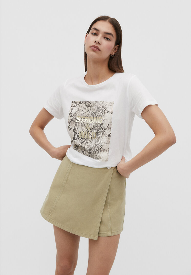 Stradivarius Shirt mit Foliendruck und Motiv Beige XS