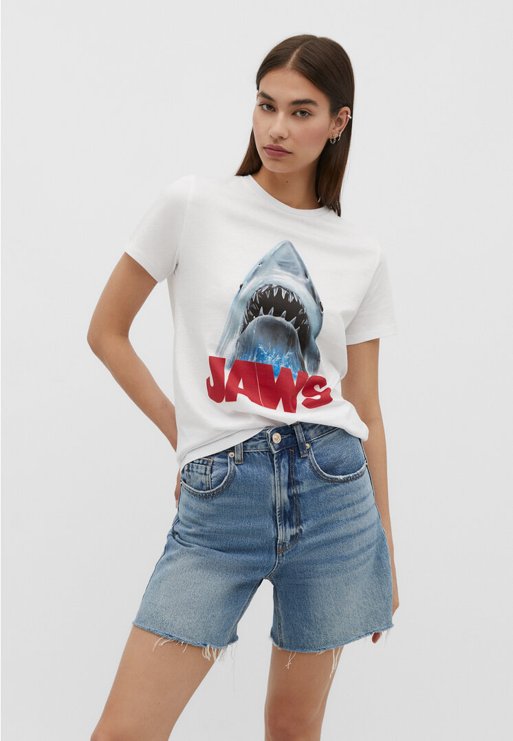 Stradivarius Koszulka na licencji Jaws Biały XL