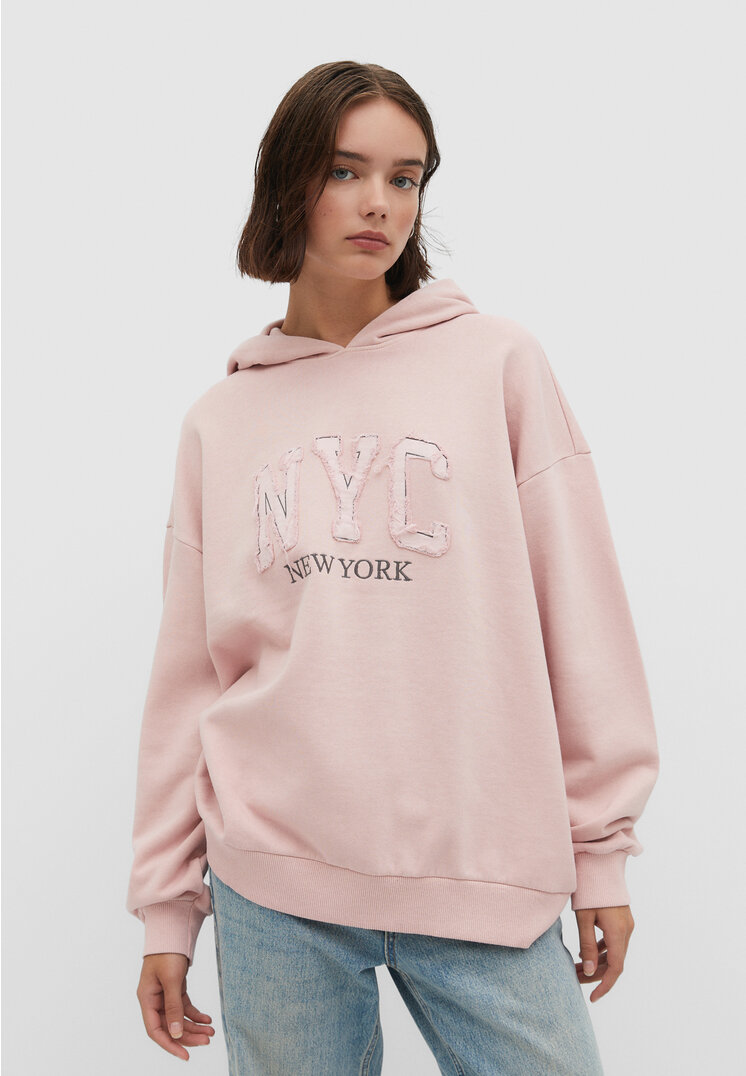Stradivarius Hoodie mit Patch im Washed-Look Rosa Nude XL