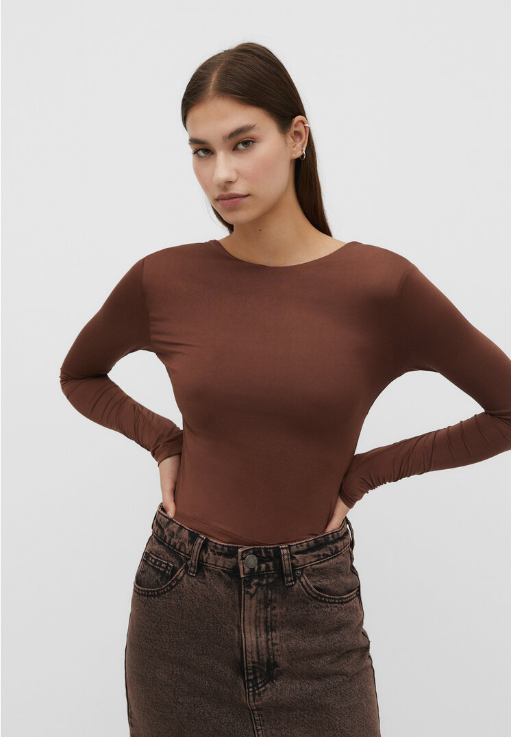 Stradivarius Bluzka z odkrytymi plecami Brązowy XS