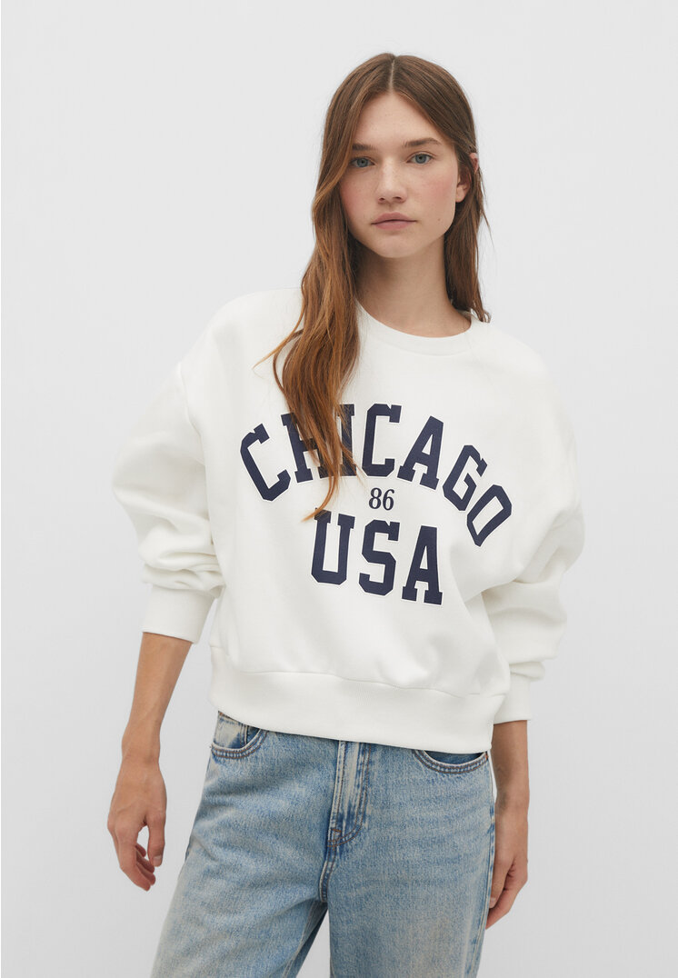 Stradivarius Sweatshirt im Boxy-Fit mit Print Vanille XL