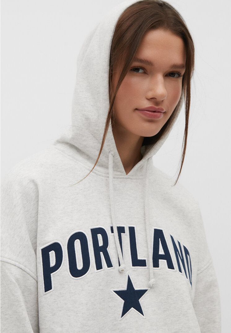 Stradivarius Oversize-Hoodie Patch Grau Melange S