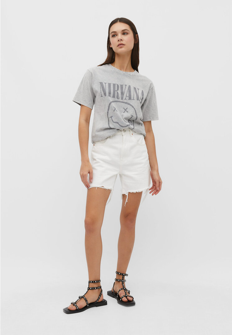 Stradivarius Nirvana-Shirt mit Gesicht Grau S
