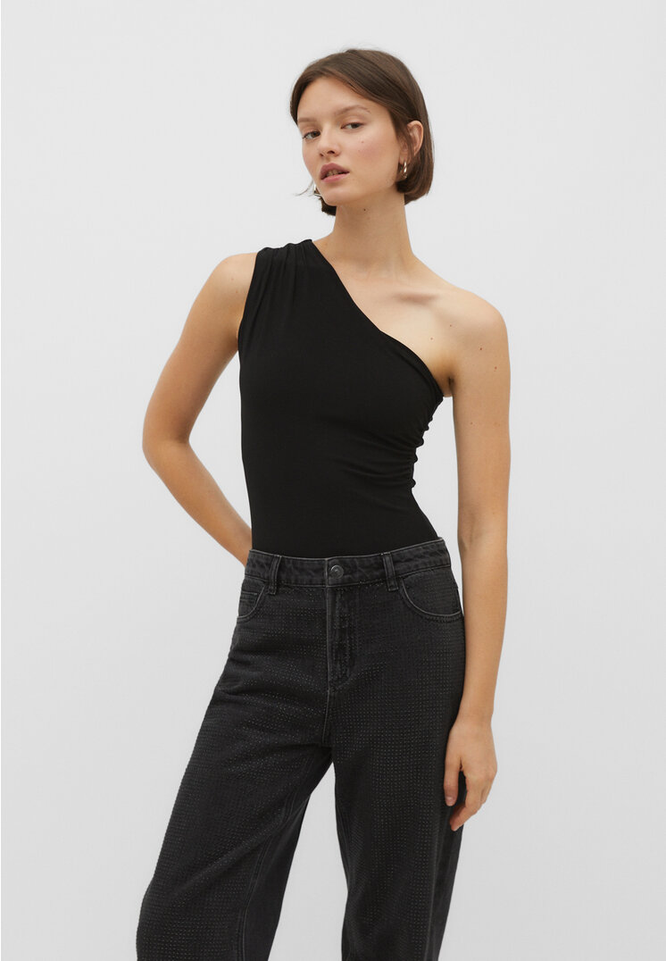 Stradivarius Asymmetrischer drapierter Body Schwarz L