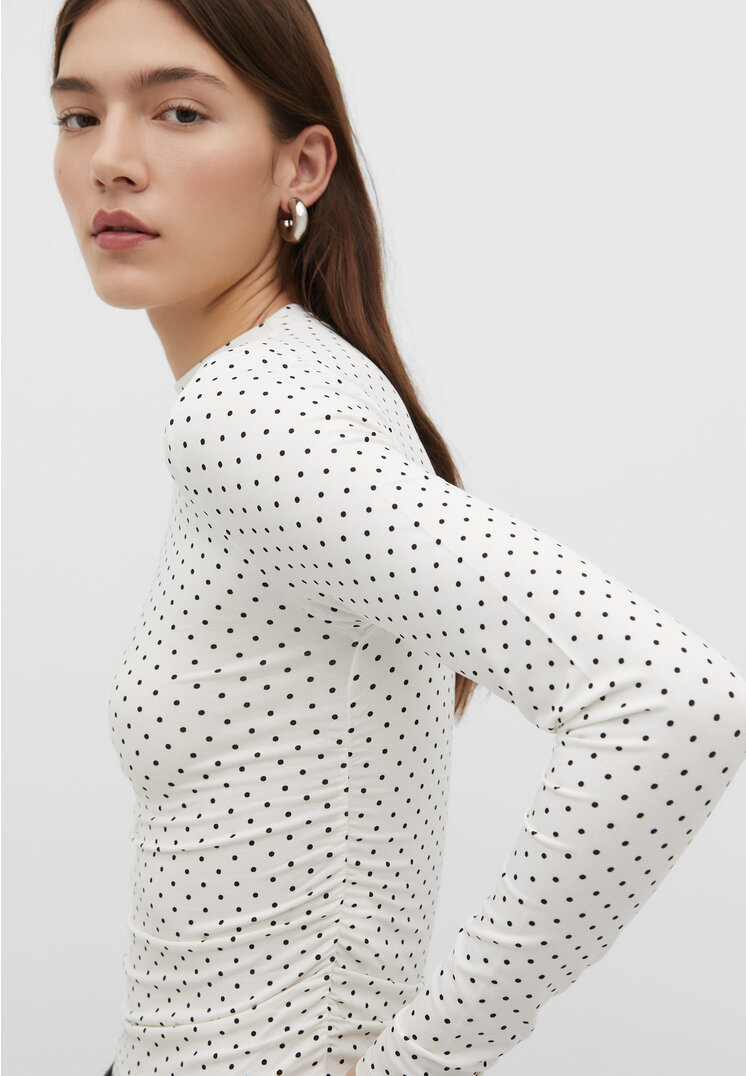 Stradivarius Shirt aus Viskose Gathering Vanille M