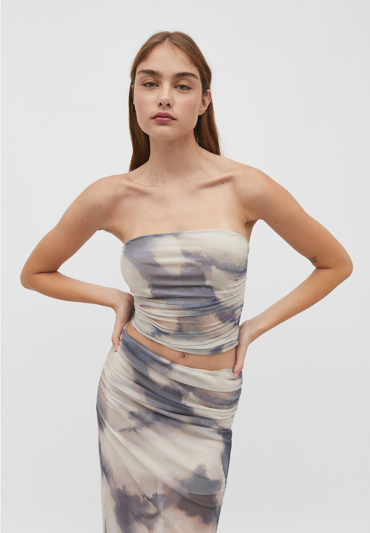 Stradivarius Wzorzysty top z tiulu Szary S