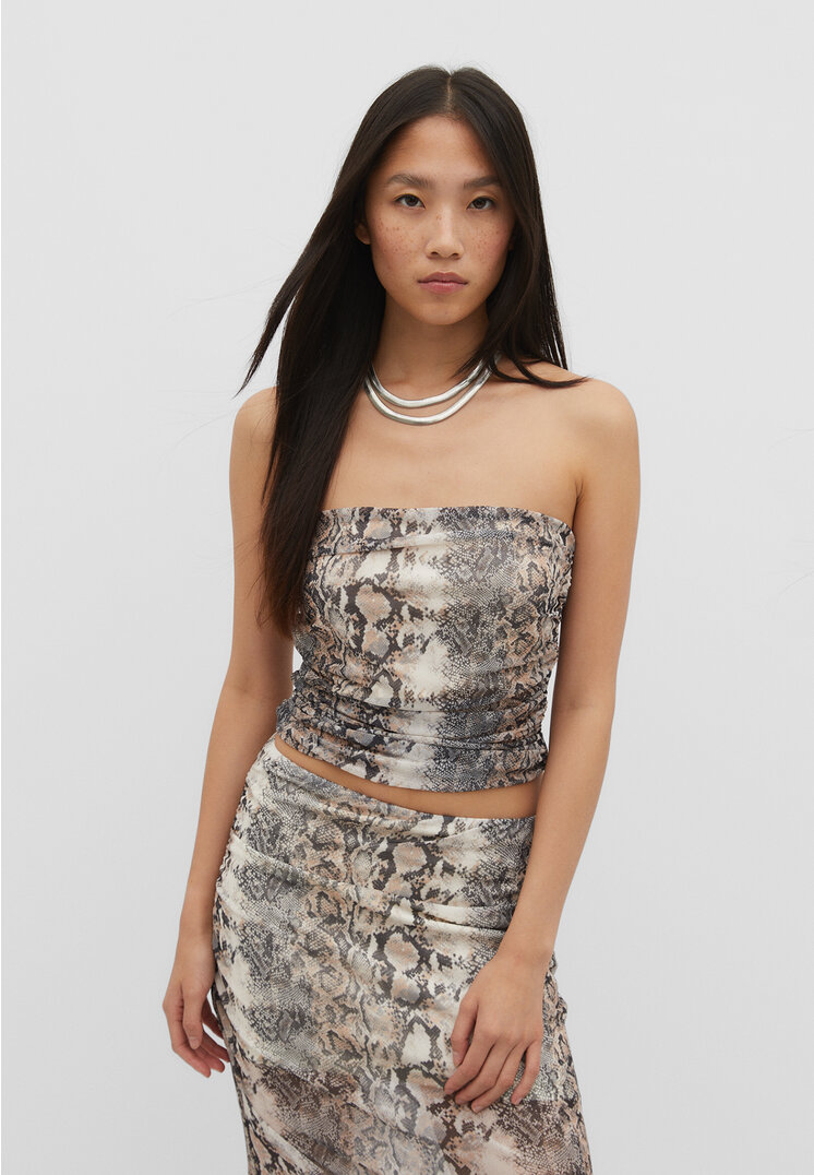 Stradivarius Wzorzysty top z tiulu Szary S