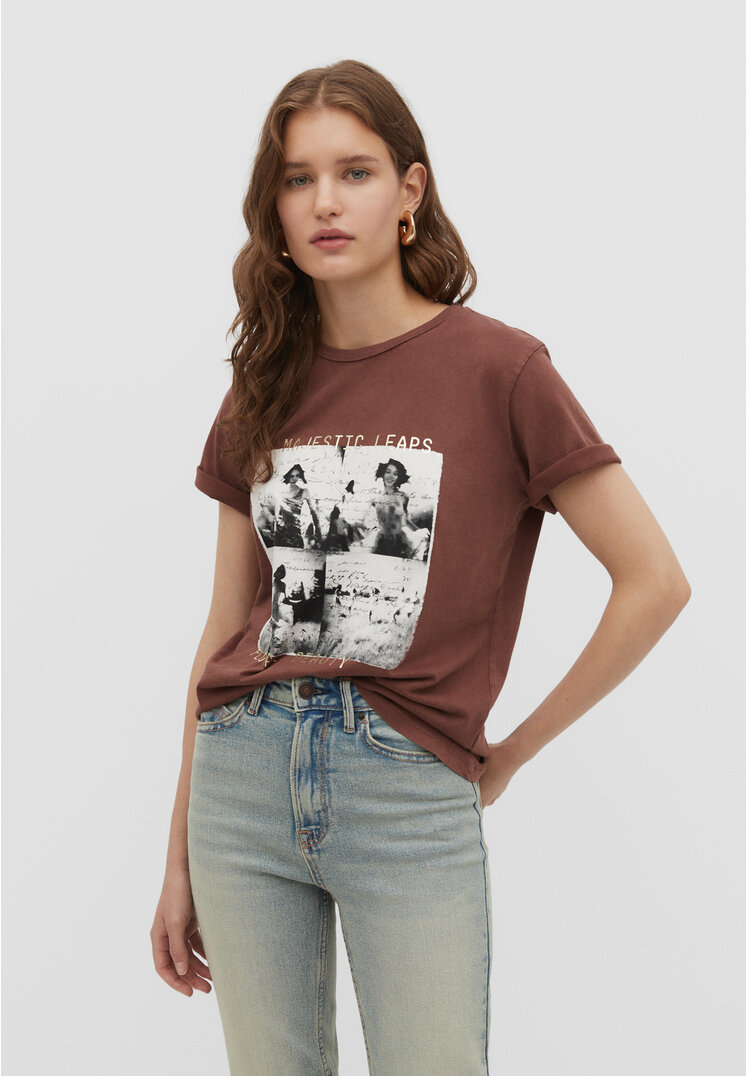 Stradivarius Shirt mit Foliendruck im Washed-Look Braun M